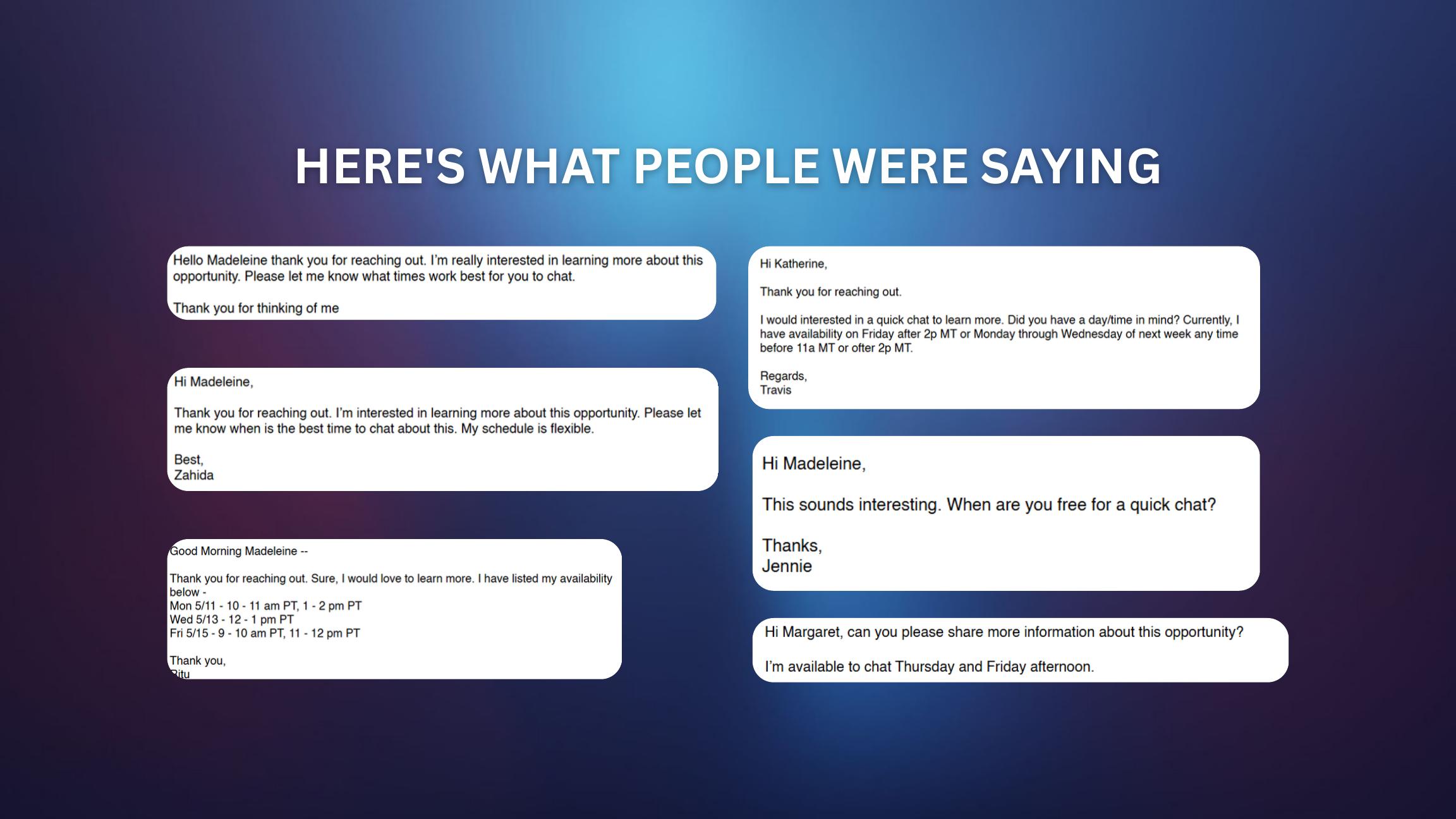 Examples of positive replies from recruitment candidates